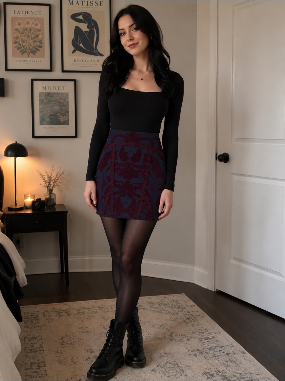 Free People Velvet Damask Blue and Purple Women's Skirt Size XS